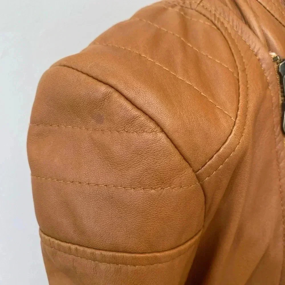 Kenna-T Leather Moto Jacket Women’s Size Small Tan Biker Jacket - Picture 8 of 16